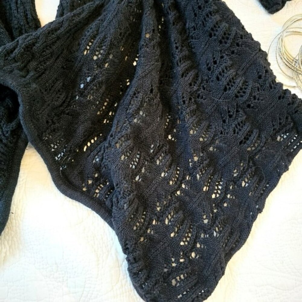 Woman Within Women's Open Front Cardigan Sweater Black Size 1X Long Flowy Knit - Picture 6 of 16